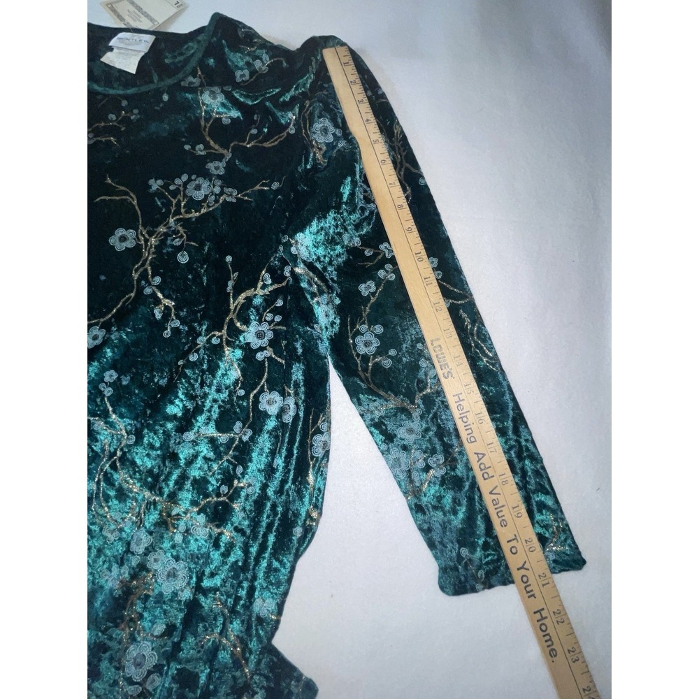 TR Bently Floral Blouse & Pant Set Emerald Green Crushed Velvet Size Large New - Picture 9 of 16